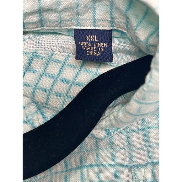 Tommy Bahama 100% Linen Turquoise Plaid Long Sleeve Shirt, Sz XXL - Picture 10 of 11